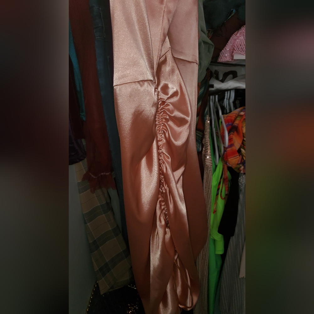 Shein Ruched Drawstring Knot Satin Dress - Picture 11 of 11